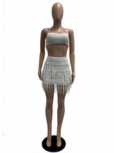 Sexy Crop Top Knit Crochet Tassel Skirt Two Piece Set