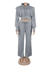 Casual Cropped Hoodie Straight Leg Pants Sets