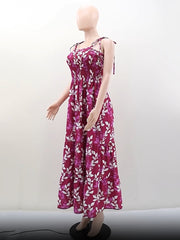 Casual Print Backless Spaghetti Strap Maxi Dress