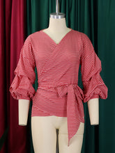 Casual Plaid Patchwork Strap Design V Neck Shirt