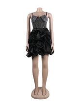Rhinestone Sheer Mesh Tiered Dress