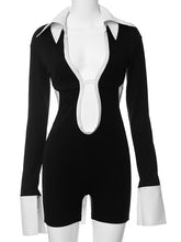 Hollow-out Long Sleeve Romper Shorts