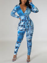 Print Deep V Slim Jumpsuit