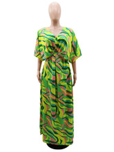 V Neck Print Loose Slit Dress
