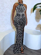 Rhinestone Backless Slit Dress