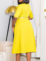 Solid Color V Neck Slim Dress