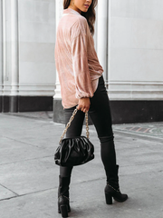 Loose Velour Pleated Lantern Sleeve Shirt