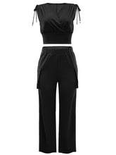 V Neck Top Straight Trousers Suit