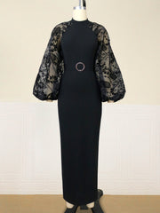 Lace Lantern Sleeve Slim Dress