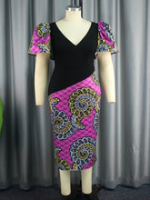 V-neck Print Hip Wrap Dress