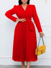 V Neck Slim Pleated Dress