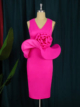 V Neck Ruffles Flower Slim Dress