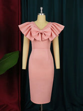 V Neck Bow Ruffles Party Dress