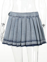 High Waist Denim Pleated Skirt