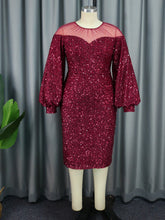 Sheer Mesh Patchwork Sequin Dress