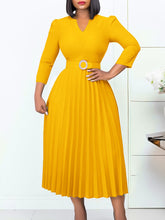 V Neck Slim Pleated Dress