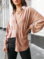 Loose Velour Pleated Lantern Sleeve Shirt