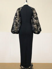 Lace Lantern Sleeve Slim Dress