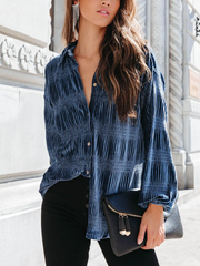 Loose Velour Pleated Lantern Sleeve Shirt