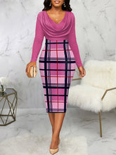 Print Slim Wrap hip Mid Dress