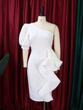 Sloping Shoulders Puff Sleeve Dress