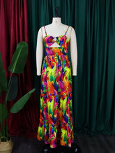 Print Hollow out Suspenders Dress