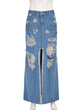 Casual Ripped Hight Slit Denim Skirt