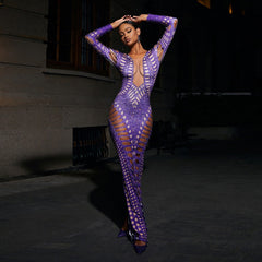 Rhinestone Print Hollow out Dress