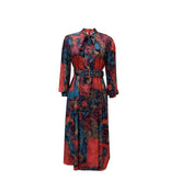 Print Long Sleeve Girdle Dress