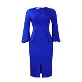 V Neck Slim Slit Midi Dress