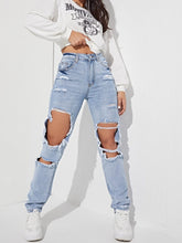 Ripped Detail Straight Leg Jeans