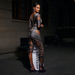 Rhinestone Print Hollow out Dress