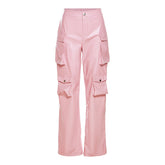 High Waist PU Leather Straight Pants