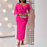 V Neck Bowknot Wrap Hip Dress