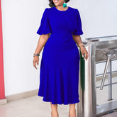 Round Neck Short Sleeve Mid Dress