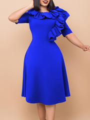 Solid Color Ruffles Slim Dress