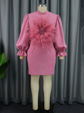Puff sleeves Flower Hip Wrap Dress