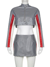 Fashion Clubwear PU Leather Top Skirt Sets