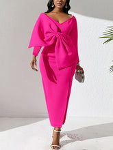 V Neck Bow Hip Wrap Party Dress