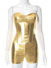Metal Color Strapless Shorts Casual Suit