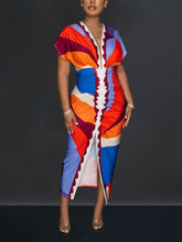 Print V Neck Slit Dress