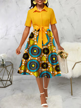 Short Sleeve Print Slim Midi Dress