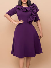 Solid Color Ruffles Slim Dress