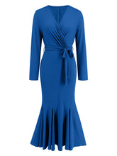 V-neck Long Sleeve Slim Fishtail Dress