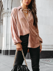 Loose Velour Pleated Lantern Sleeve Shirt