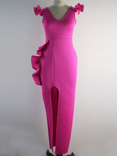 V Neck Ruffles High Slit Dress