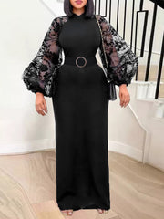 Lace Lantern Sleeve Slim Dress