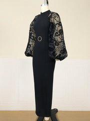 Lace Lantern Sleeve Slim Dress