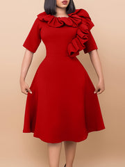Solid Color Ruffles Slim Dress