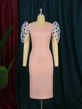 Polka Dot Mesh Sleeve Slim Dress
